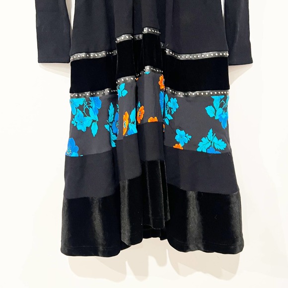 Maje Rafa Ponte Floral Flared Black Velvet Embellished Crepe Mini Dress Small - Picture 11 of 11